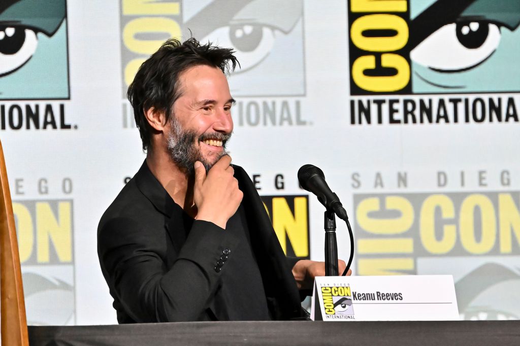 Keanu Reeves speaks onstage during the "BRZRKR: The Immortal Saga Unleashed" Panel at the 2024 San Diego International Comic-Con on July 27, 2024 in San Diego, California.