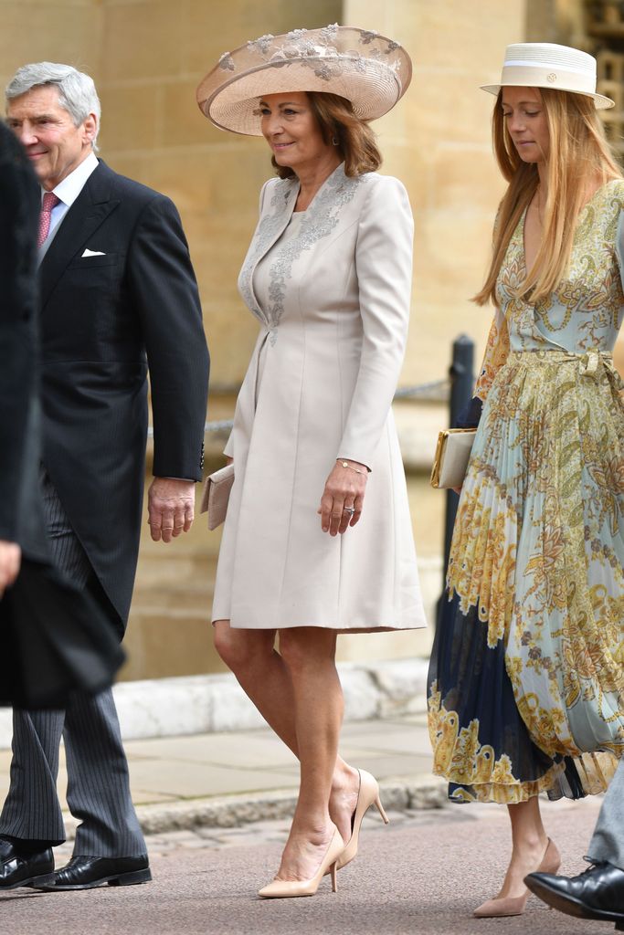 Alizee Thevenet in a plated dress with Carole Middleton