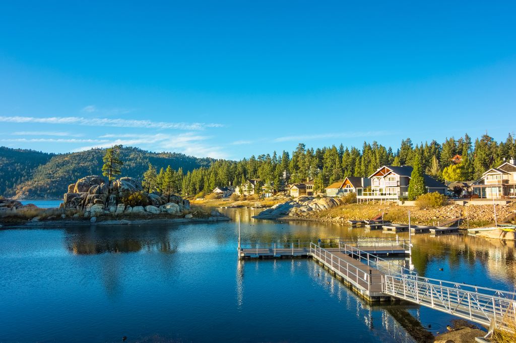 Reflections in the waters of Big Bear Lake at Boulder Bay