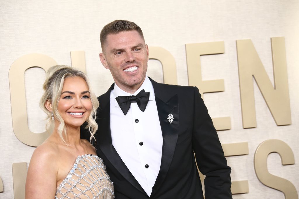Chelsea Freeman and Freddie Freeman at the 81st Golden Globe Awards held at the Beverly Hilton Hotel on January 7, 2024 in Beverly Hills, California