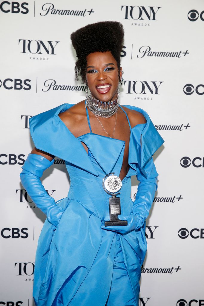 J. Harrison Ghee, winner of the award for Best Performance by an Actor in a Leading Role in a Musical for "Some Like It Hot," poses in the press room during The 76th Annual Tony Awards at Radio Hotel on June 11, 2023 in New York City
