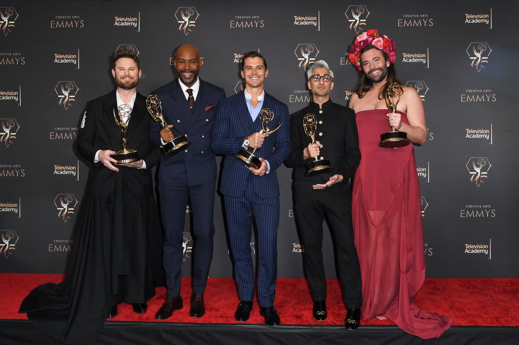 Bobby Burke, Karamo Brown, Antoni Porowski, Tan France e Jonathan Van Ness no 75º Creative Arts Emmy Awards em janeiro de 2024
