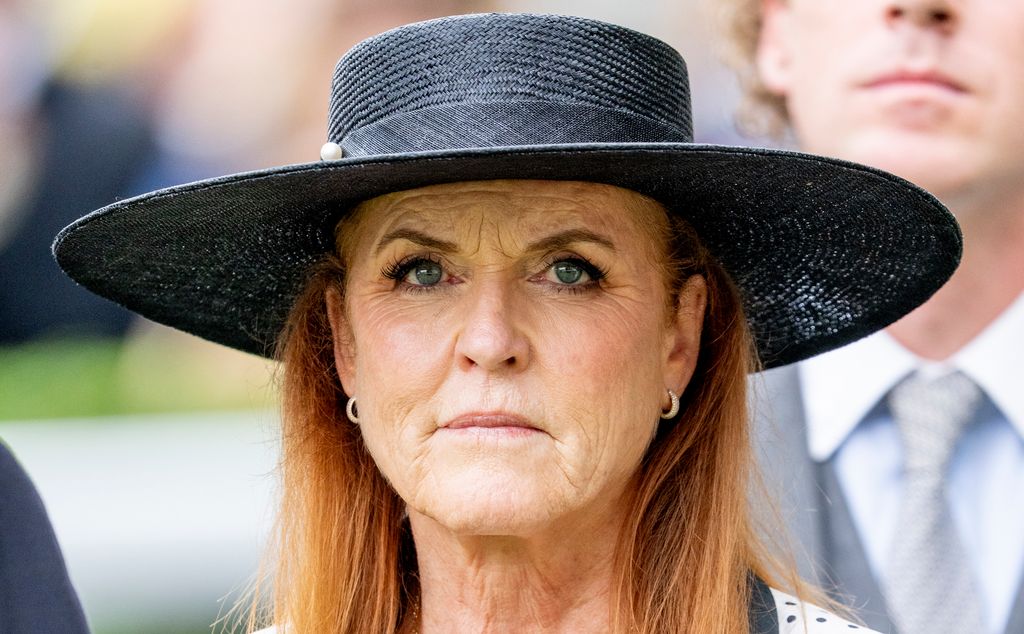 Sarah Ferguson wearing wide-brimmed black hat