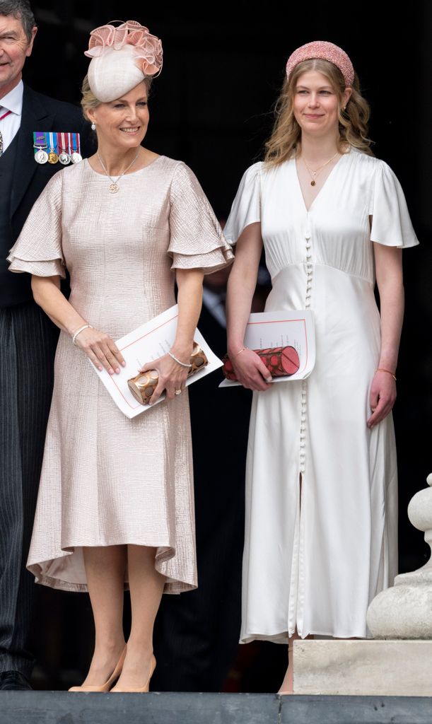 Soft pink and cream outfits on Sophie and Louise
