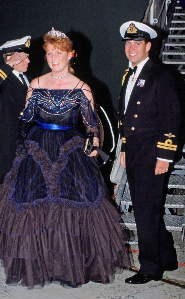 Sarah Ferguson wearing navy gown and York tiara in 1988 Sydney