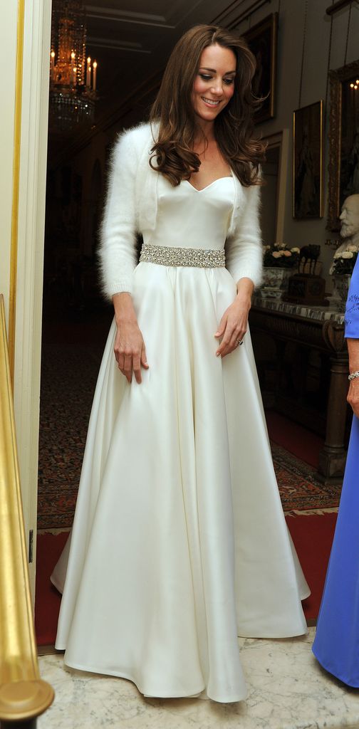 Kate Middleton wearing second strapless wedding dress