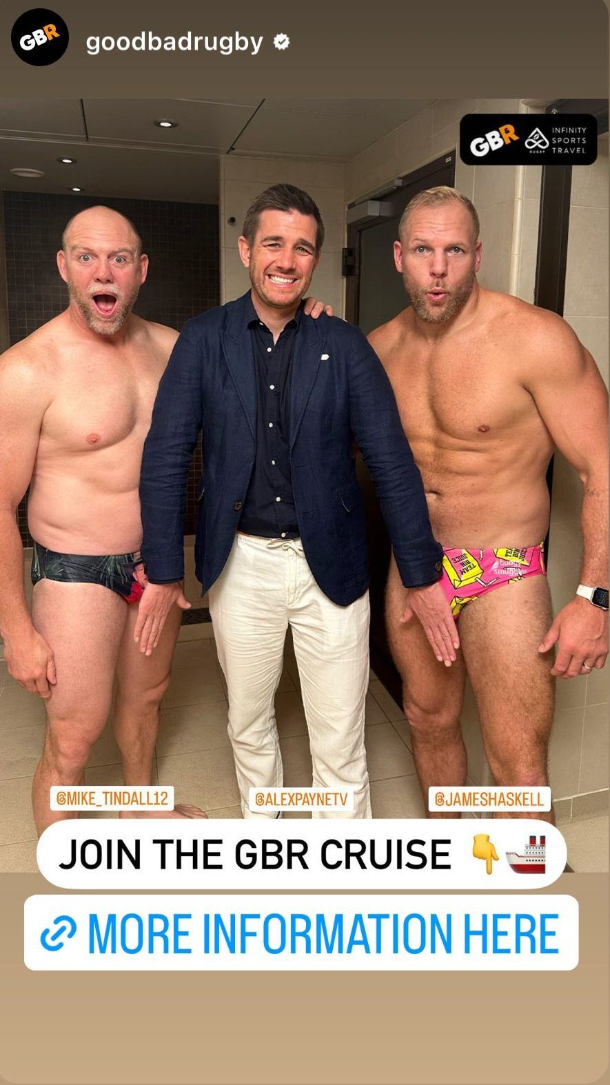 Mike Tindall and James Haskell wearing budgie smugglers