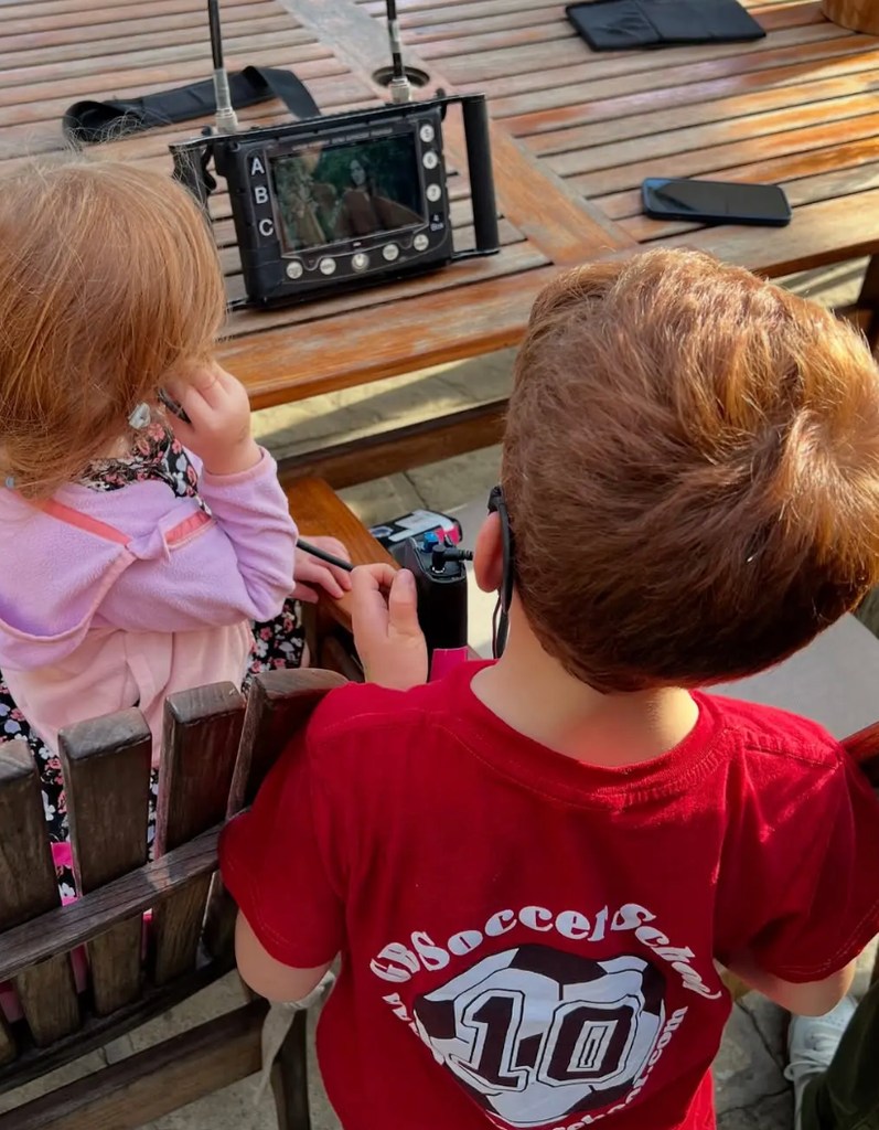 Lilibet and Archie on set