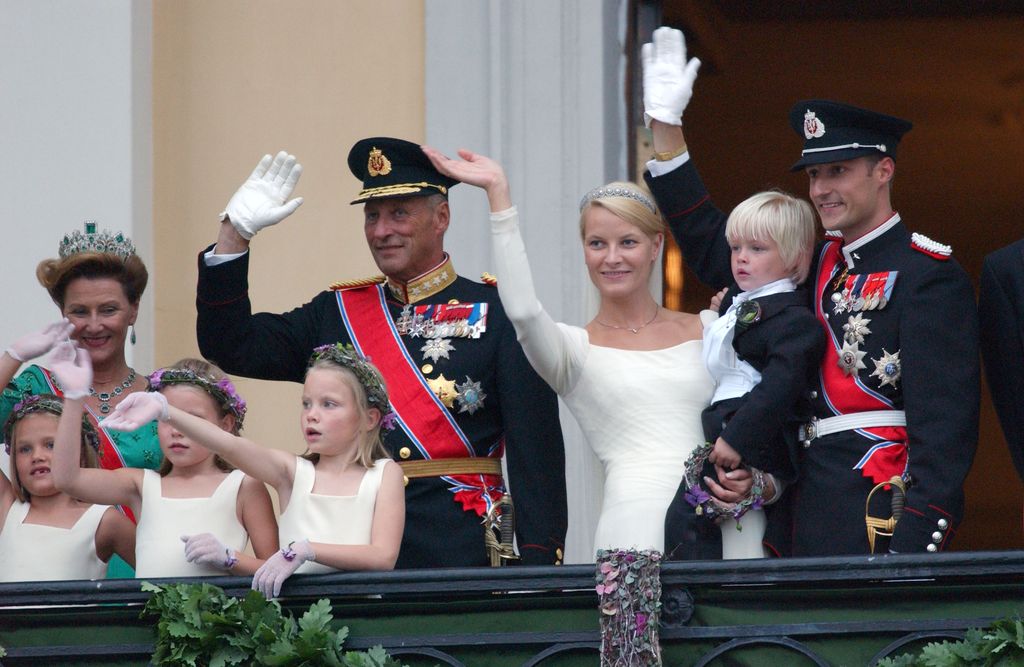 King Harald celebrating Crown Prince Haakon and Mette-Marit's wedding