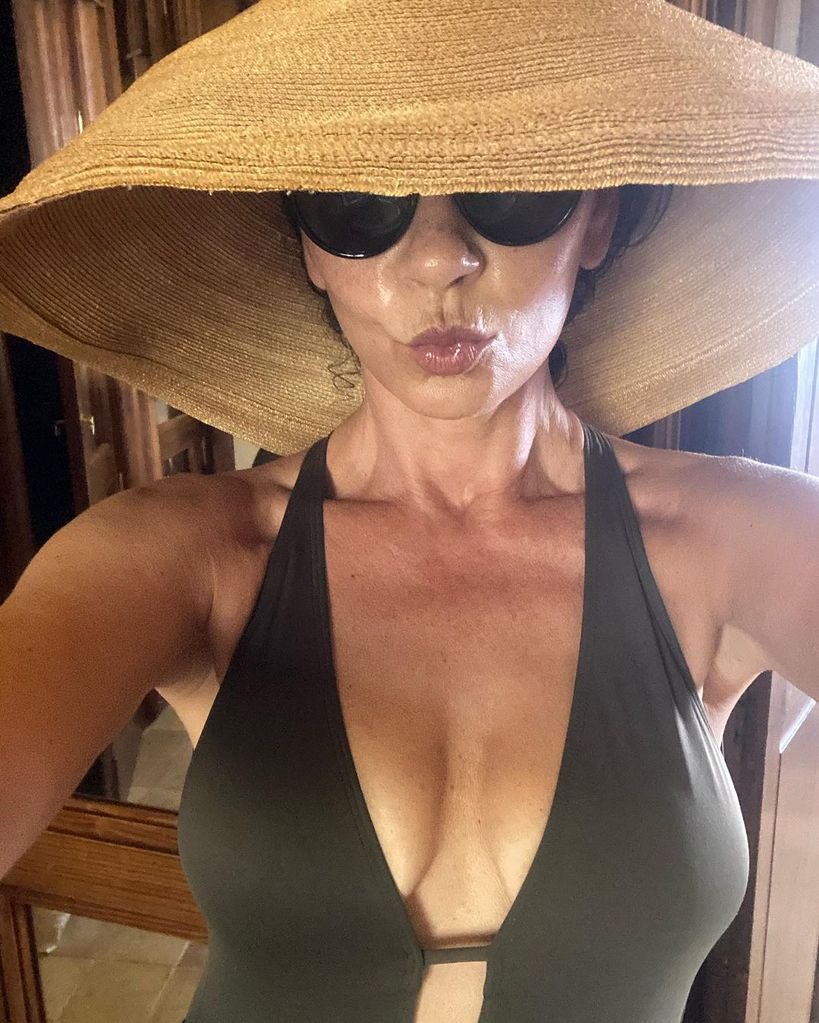 Catherine Zeta-Jones shares photos of herself in a plunging swimsuit on Instagram