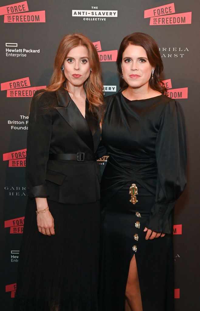 Princess Beatrice of York and Princess Eugenie of York attend The Anti Slavery Collective's inaugural Winter Gala at Battersea Arts Centre on November 29, 2023 in London, England.