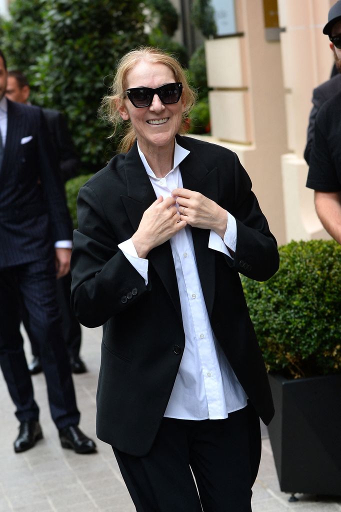 Canadian singer Celine Dion arrives at the Royal Monceau Hotel in Paris ahead of the opening of the Paris 2024 Olympic Games