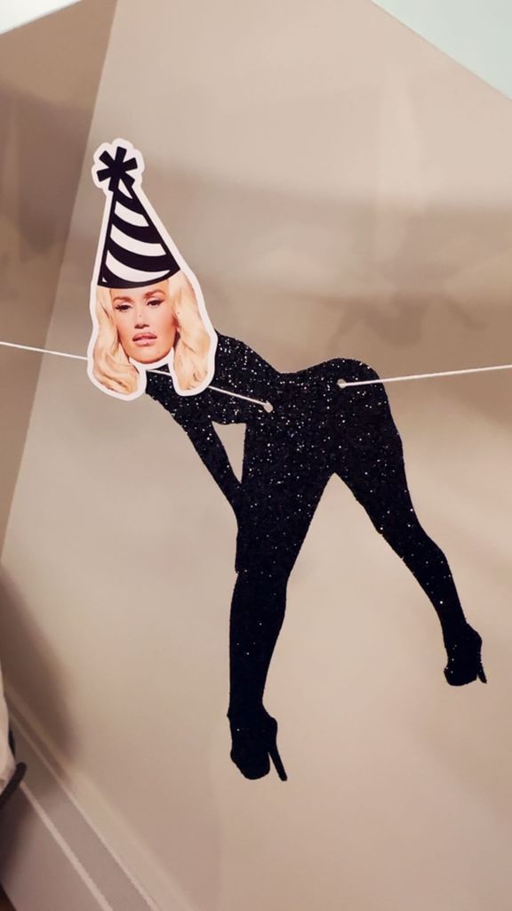 Gwen Stefani shows streamers put up in her home for her 55th birthday party, shared on Instagram Stories