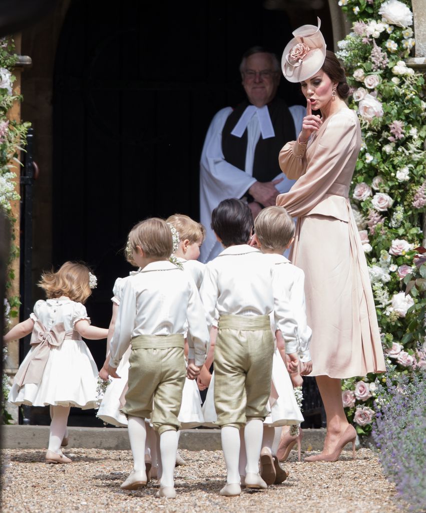 Kate Middleton shushing page boys and flower girls, including Prince George and Princess Charlotte