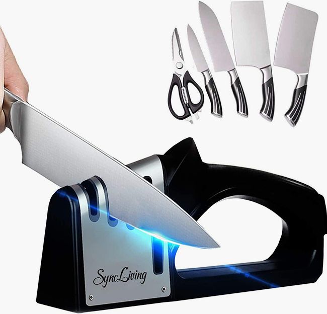  Simple Deluxe 4-in-1 Kitchen Knife Sharpener 4 Stage Knife  Scissor Sharpener with One Cut-Resistant Glove to Repair, Restore, Sharp,  Polish Blades: Home & Kitchen