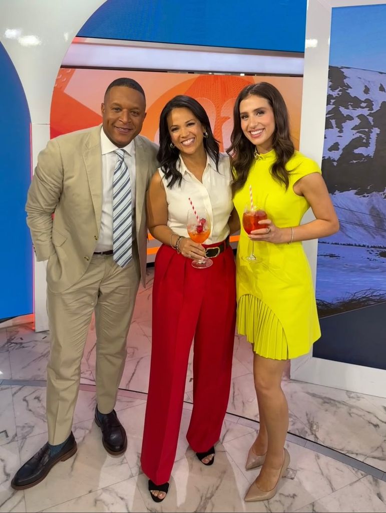 Angie with Laura Jarrett, Craig Melvin. Angie in a bright yellow dress