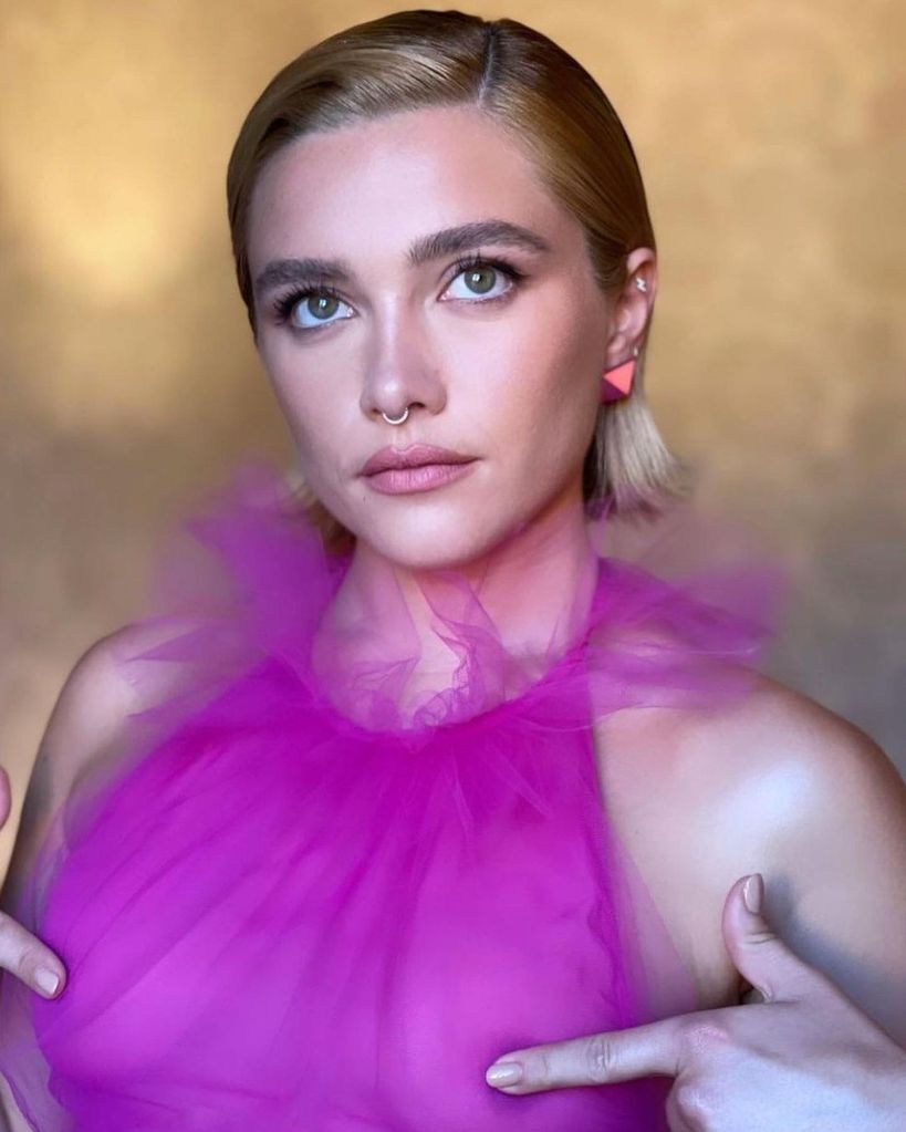 Florence Pugh in a sheer pink dress