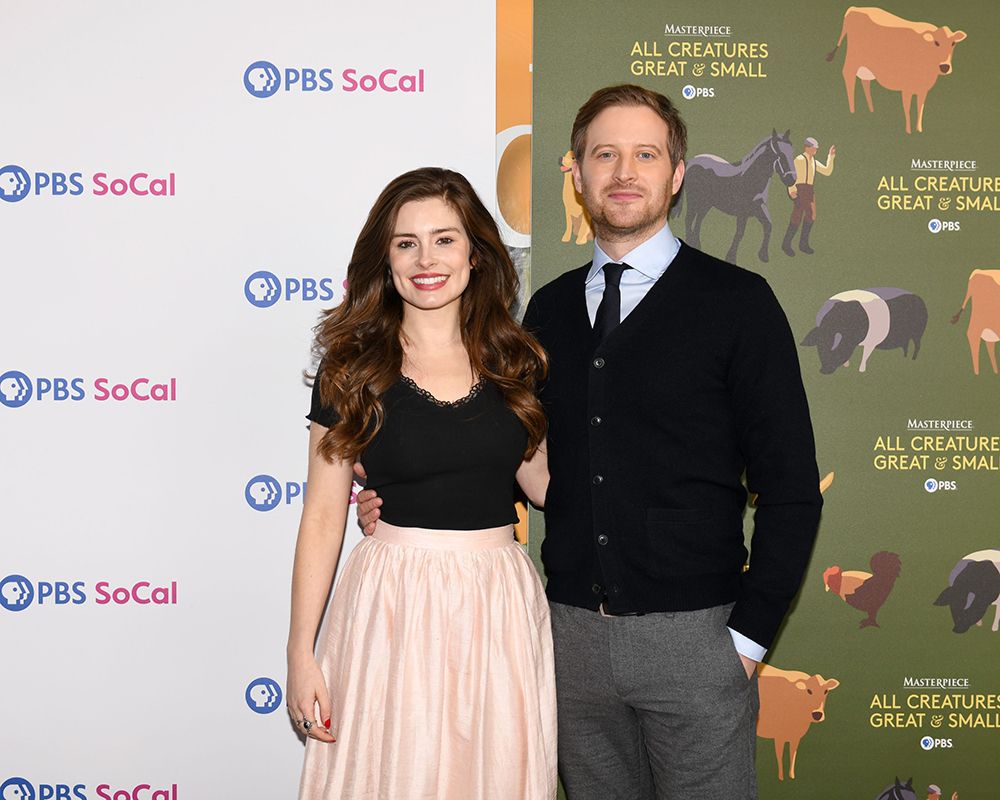 Rachel Shenton and Nicholas Ralph pose at an event in Los Angeles, California