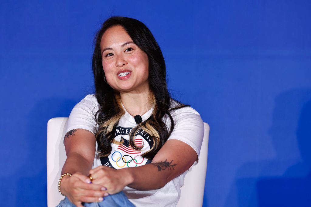 Breaker Sunny Choi speaks during the Team USA Media Summit at Marriott Marquis Hotel on April 16, 2024 in New York City