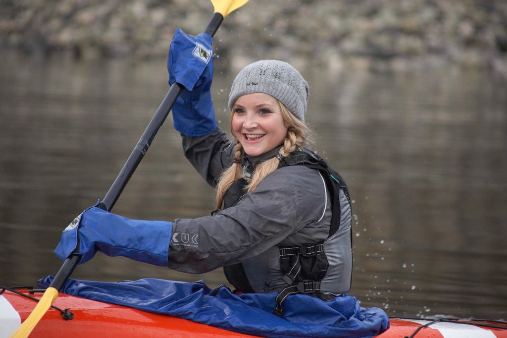 CUMBRIA - DEC 23: English television presenter, Helen Skelton, trains for her challenge to Kayak the entire length of the river Amazon, travelling 2,010 miles (3,230 km) on a solo journey from Nauta in Peru to Almeirim, Brazil for Sport Relief 2010 in Cumbria, England. (Photo by Comic Relief/Getty Images)