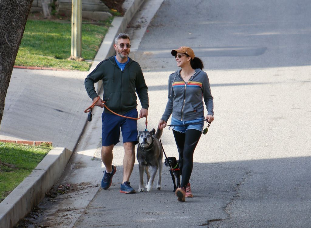 Rory Albanese and Sarah Silverman on a walk seen in Los Angeles, California.