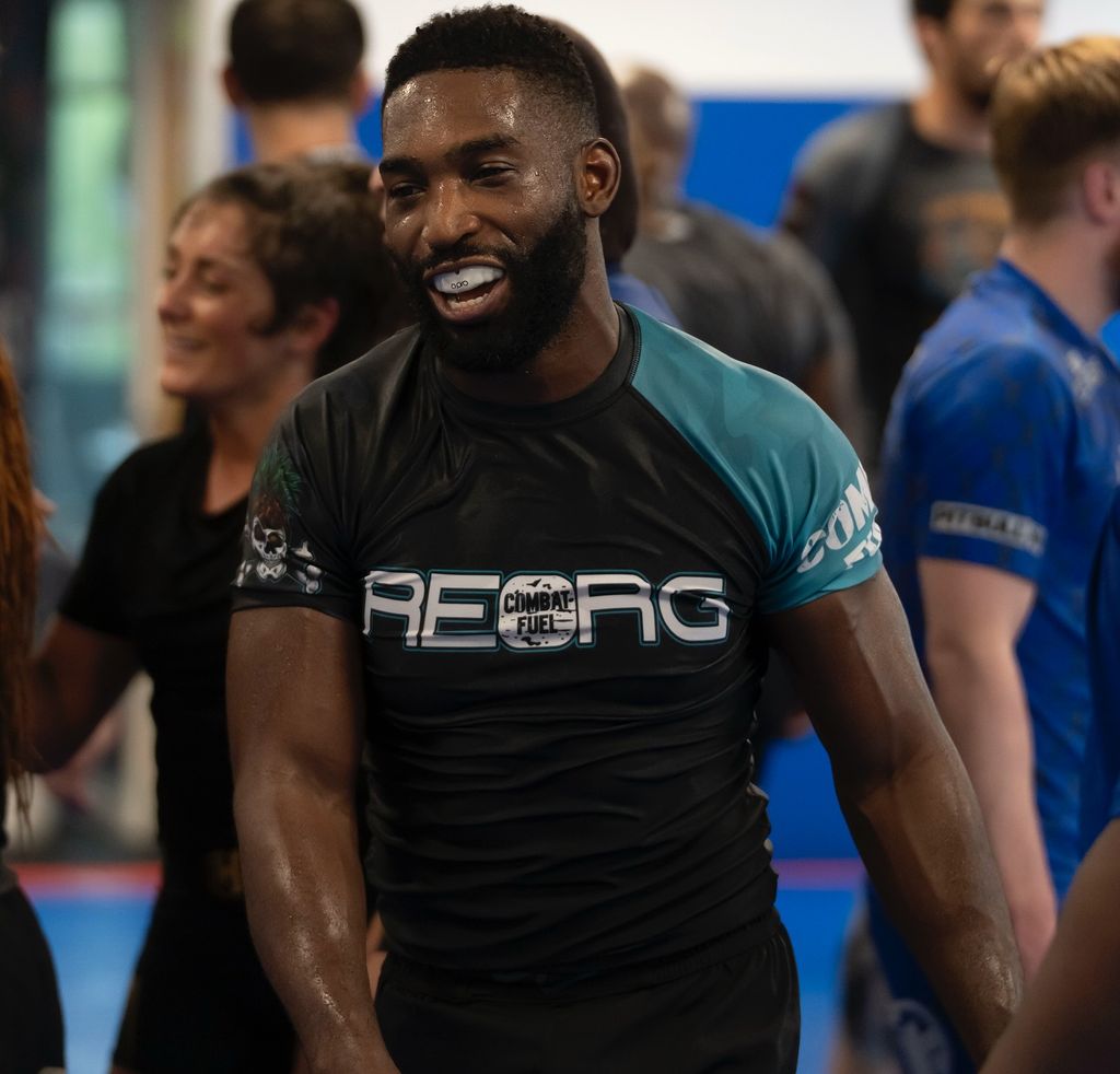 Tinie Tempah sweating after a jiu jitsu competition