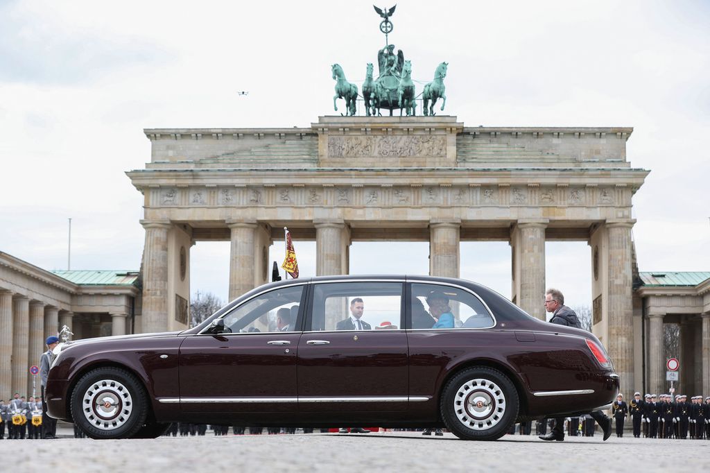 King Charles and Queen Consort Camilla arrive at Brandenburg Gate in Berlin