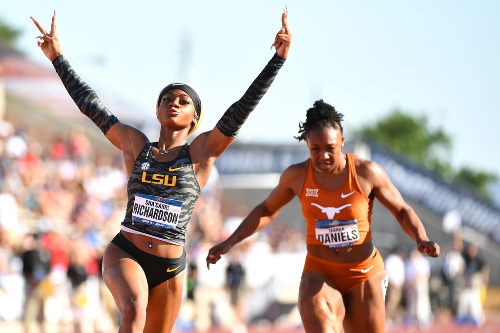 Sha'Carri Richardson of the LSU Tigers races to a victory in the 100 meter dash in 2019