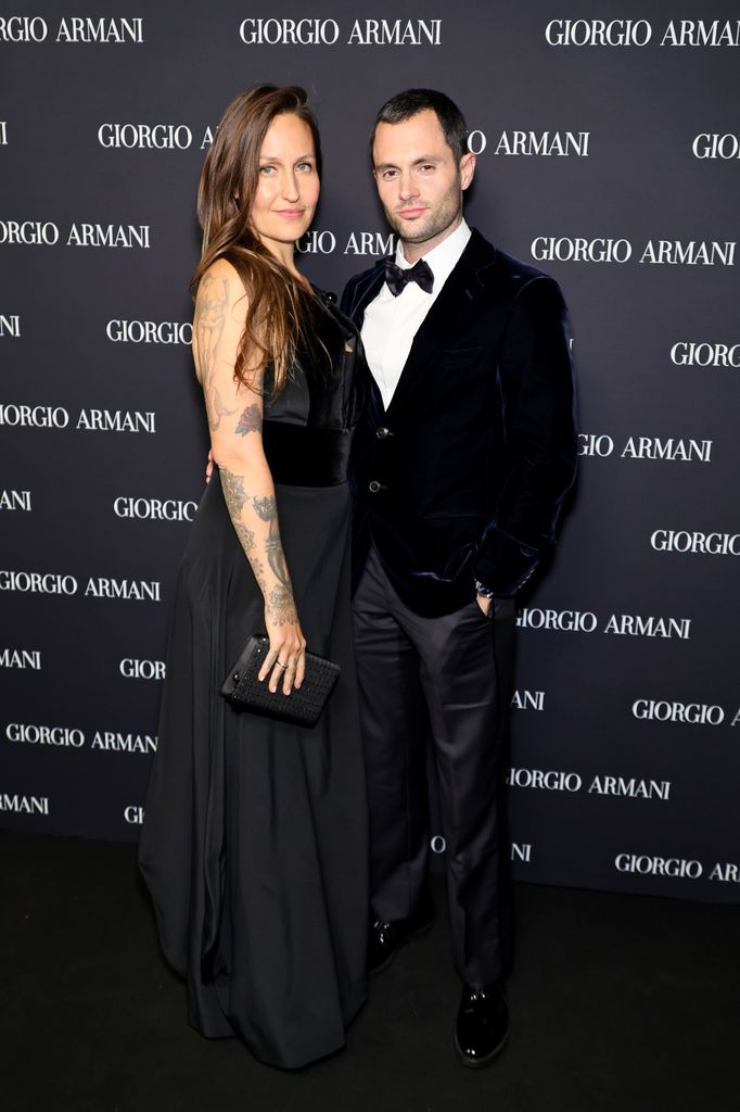 penn badgley and wife domino kirke giorgio armani fashion show nyc