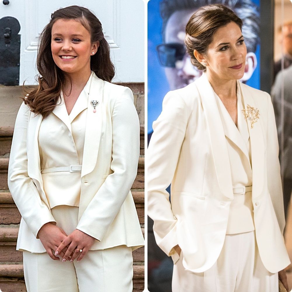 Princess Isabella and Crown Princess Mary wearing the same white suit
