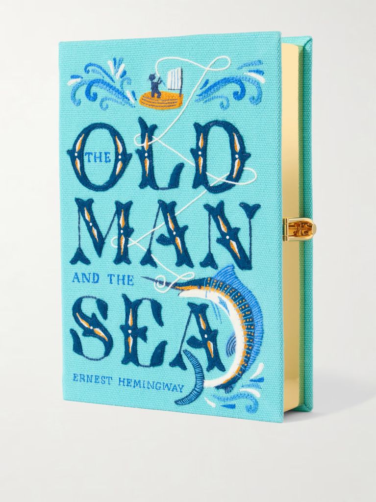  The Old Man and The Sea embroidered appliquéd canvas clutch