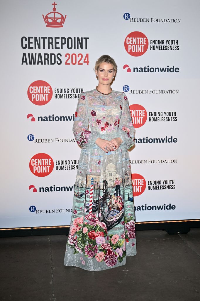 Lady Kitty Spencer in grey embroidered dress