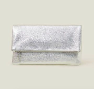 Accessorize leather clutch in metallic silver