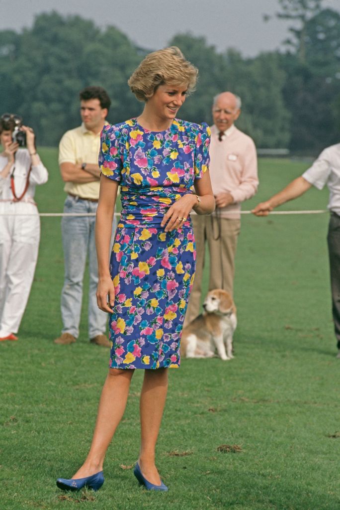 Diana, Princess of Wales attends a charity polo match sponsored by 'Hello' magazine at the Guards Polo Club in Windsor, UK, 29th June 1988