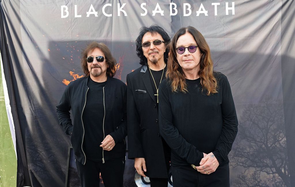 Geezer Butler, Tony Iommi and Ozzy Osbourne pose backstage at British Summer Time Festival at Hyde Park on July 4, 2014