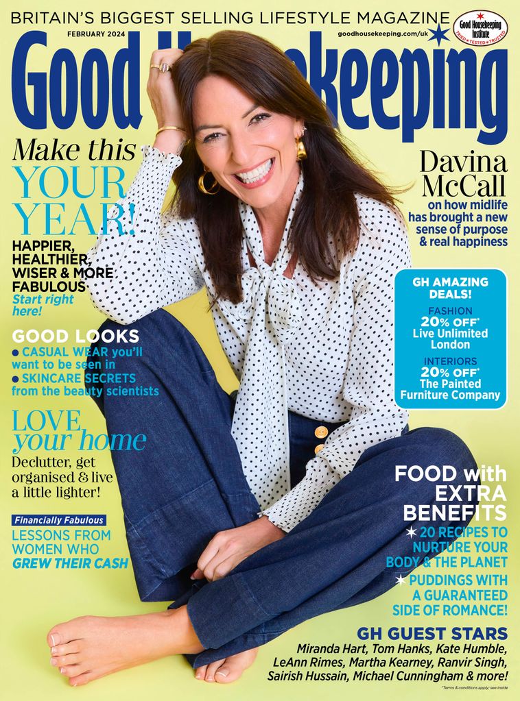 Davina McCall on the cover of  the February 2024 issue of Good Housekeeping
