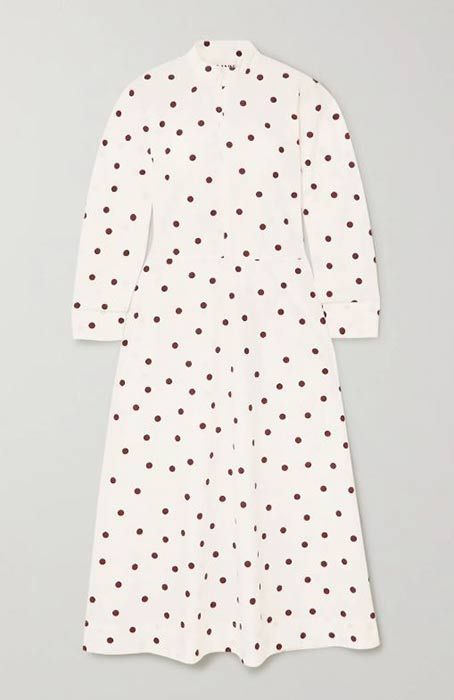ganni white polka dot shirt dress