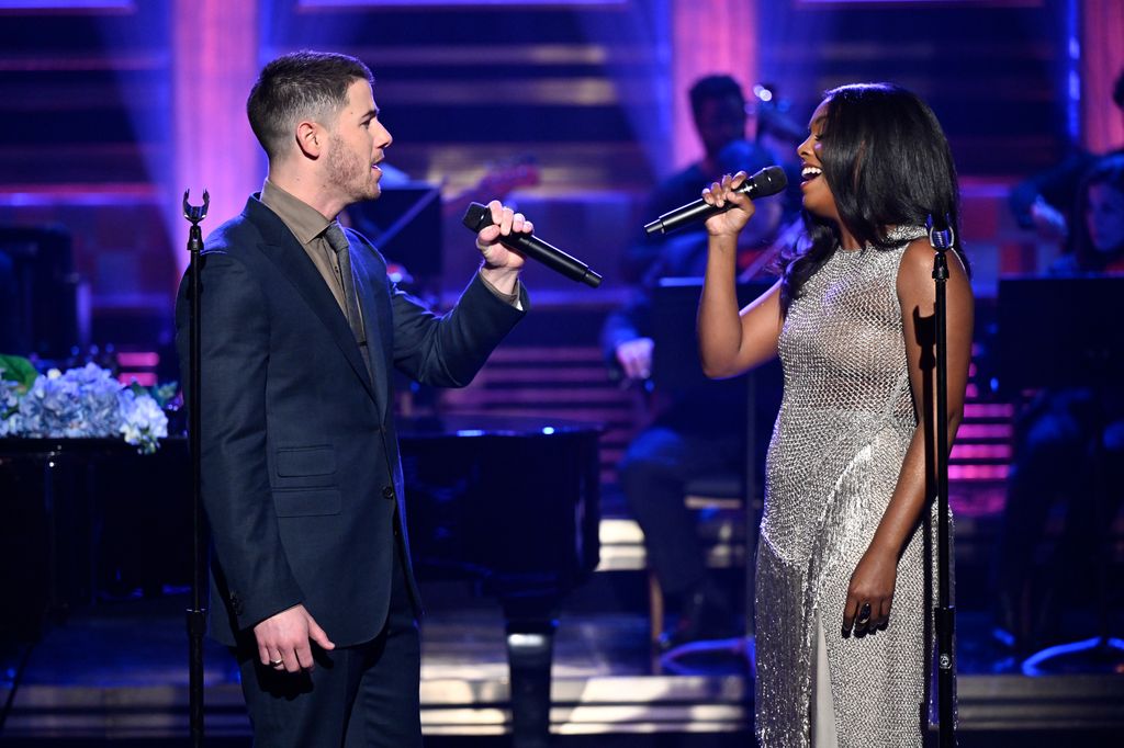 THE TONIGHT SHOW STARRING JIMMY FALLON -- Episode 2108 -- Pictured: Nick Jonas & Adrienne Warren of the cast of "The Last Five Years" perform as musical guest on Thursday, March 13, 2025