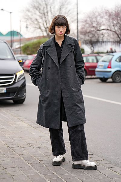 Woman Wears Doc Martens With Double Breasted Coat