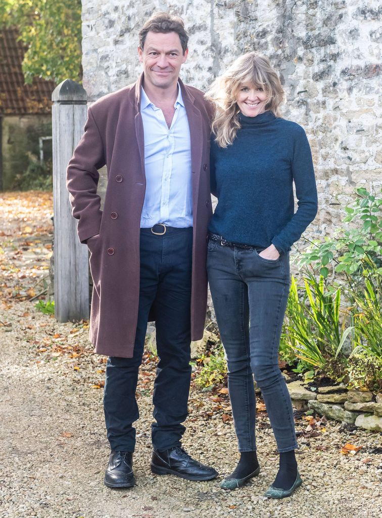 Dominic West and wife Catherine FitzGerald make a statement to press outside their Cotswolds home after Dominic was seen kissing actress Lily James whilst in Rome on October 13, 2020