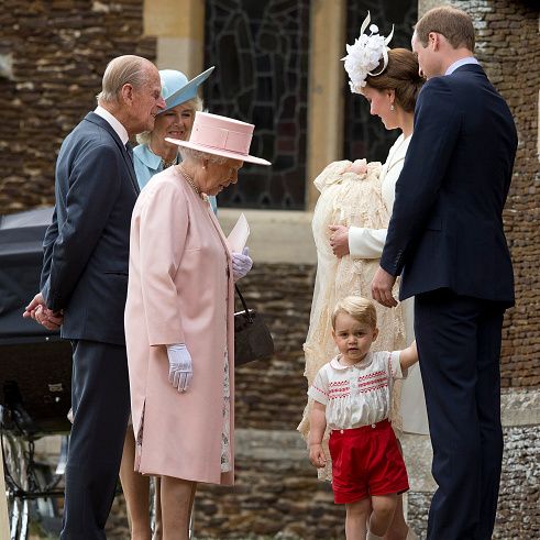 The Queen with Prince Phillip, Camilla, Kate Middleton, Prince William and Prince George