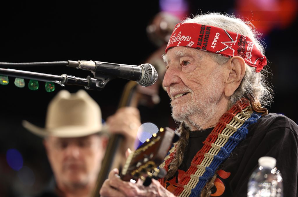   Musician Willie Nelson performs during a campaign rally with Democratic presidential nominee, U.S. Vice President Kamala Harris