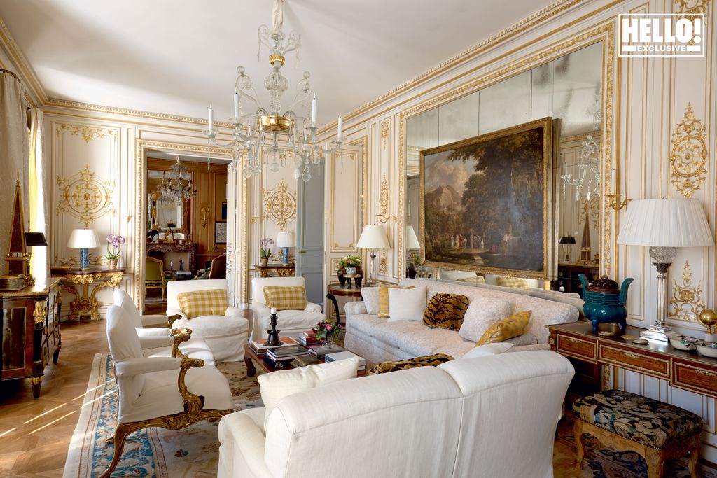 Michael Smith and James Costos' white and gold living room at home in Madrid