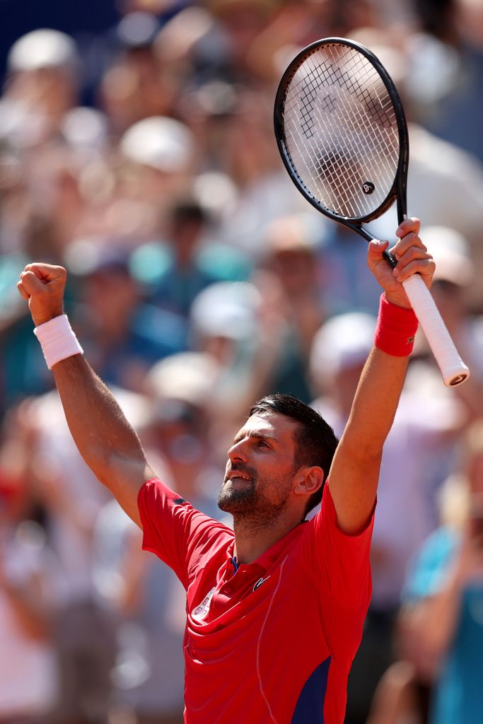 Novak Djokovic celebrates winning against Rafael Nadal of Team Spain during the Men's Singles second round match