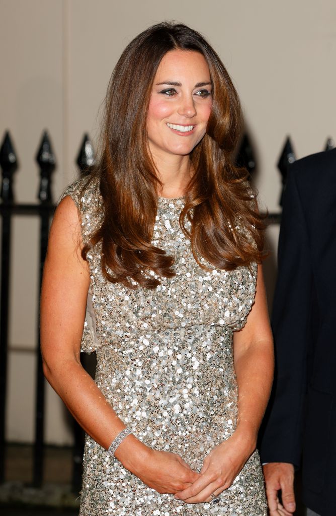Kate in sequin dress and blowdried hair