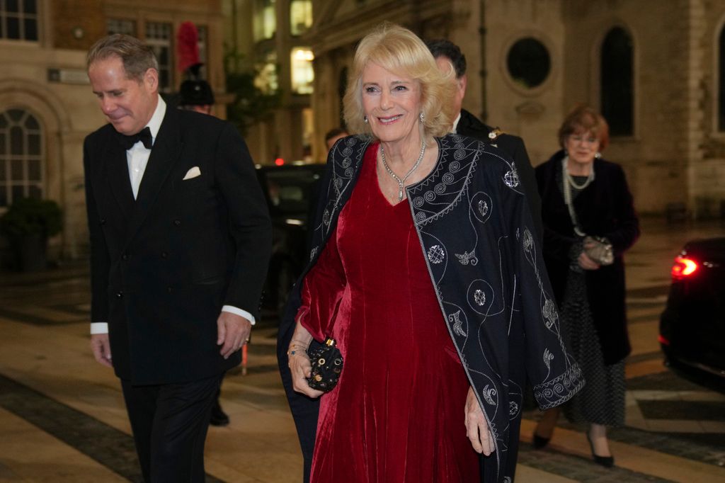 LONDON, ENGLAND - NOVEMBER 27: Queen Camilla, Colonel-in-Chief The Rifles and Royal Colonel 4th Battalion The Ranger Regiment, attends the Biennial RIFLES Awards Dinner on November 27, 2025 in London, England. (Photo by Kin Cheung - WPA Pool/Getty Images)