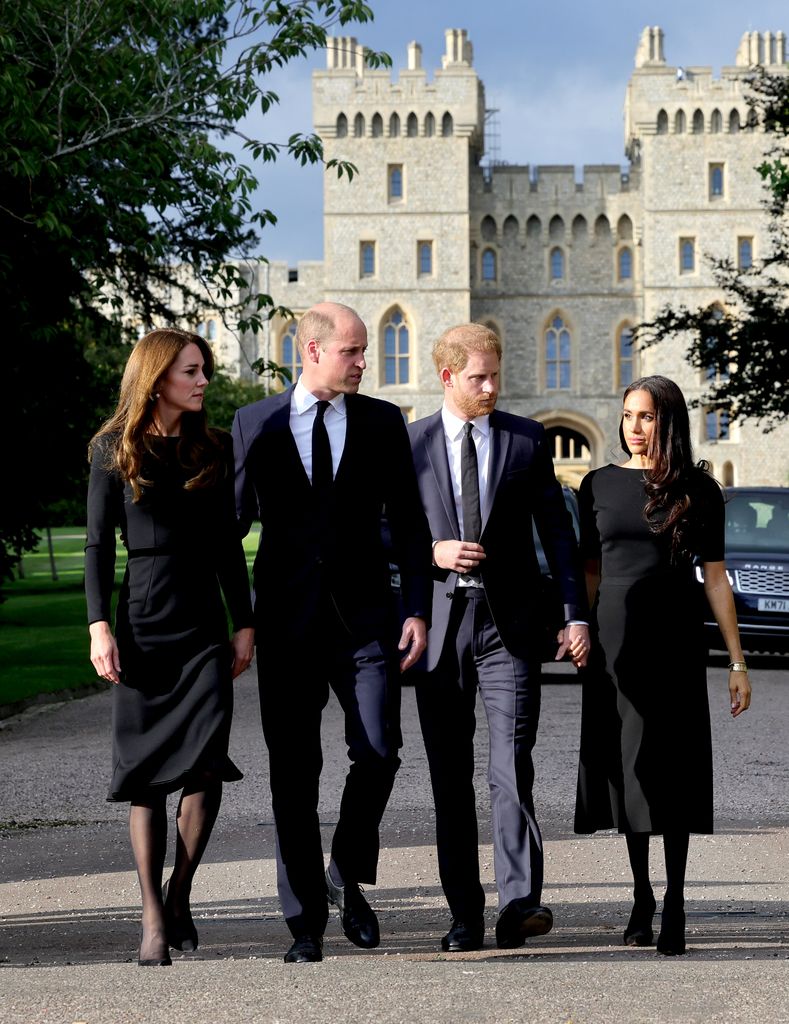 Kate Middleton, Prince William, Prince Harry and Meghan Markle in black outfits