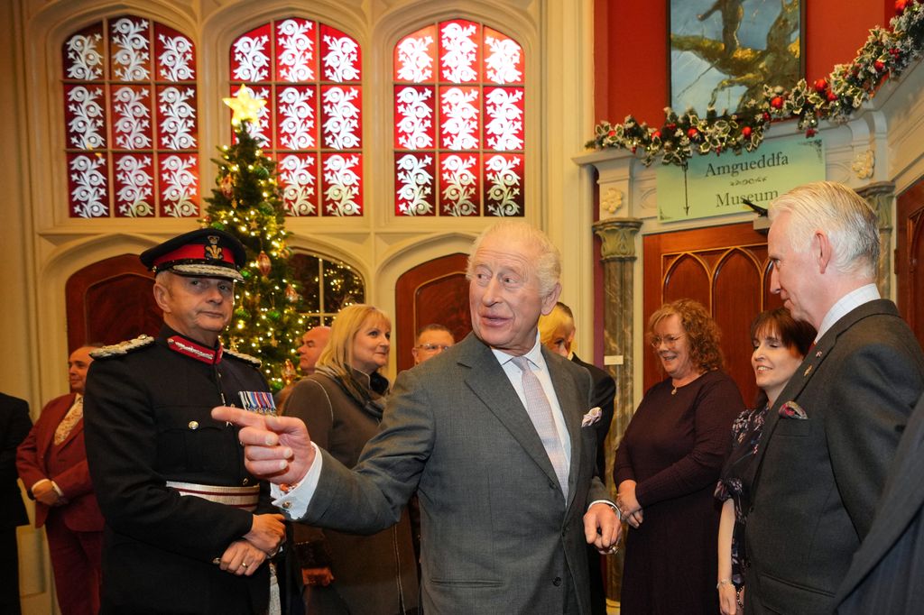 King Charles III (C) attends a celebratory reception to mark the 200th anniversary of Cyfarthfa Castle