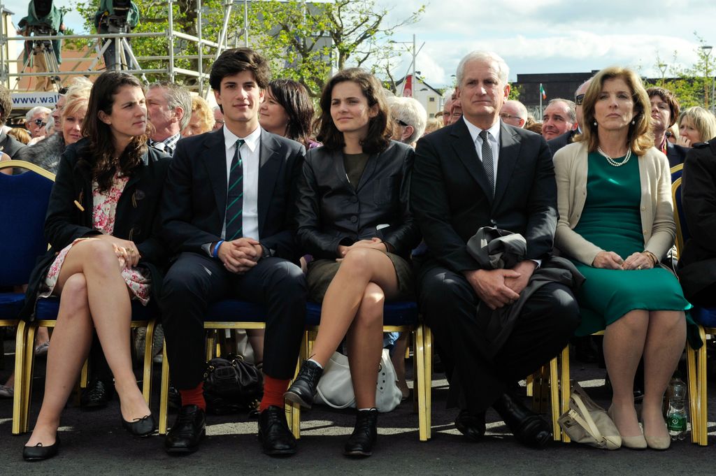 Tatiana Schlossberg, Jack Schlossberg, Rose Schlossberg, Edwin Schlossberg and Caroline Kennedy attend a ceremony to commemorate the 50th anniversary of the visit by US President John F Kennedy, to Ireland