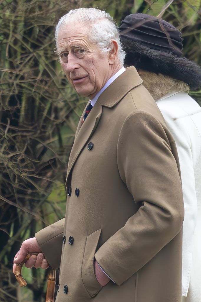 King Charles looking over his shoulder outside